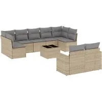 vidaXL Ensemble de salon de jardin 10 pièces avec coussins Beige Poly Rattan
