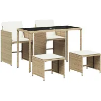 vidaXL Salon de jardin 5 pièces avec coussins Beige Poly Rattan