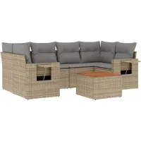 vidaXL Ensemble de salon de jardin 7 pièces avec coussins Beige Poly Rattan