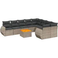 vidaXL Ensemble de salon de jardin 10 pièces avec coussins Gris Poly Rattan