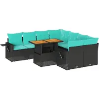 vidaXL Ensemble de salon de jardin 9 pièces avec coussins noir poly rotin