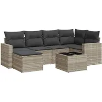 vidaXL Ensemble de salon de jardin 7 pièces avec coussins gris clair Poly rotin