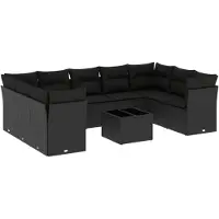 vidaXL Ensemble de 10 canapés de jardin avec coussins noir poly rotin