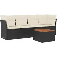 vidaXL Ensemble de salon de jardin 5 pièces avec coussins noir poly rotin
