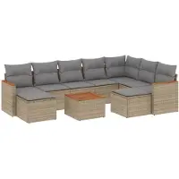 vidaXL Ensemble de salon de jardin 10 pièces avec coussins Beige Poly Rattan