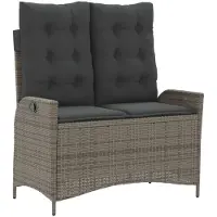 vidaXL Banc de jardin Réglable avec coussins Gris Poly Rattan