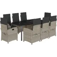 vidaXL Salon de jardin 9 pièces avec coussins gris clair Poly rotin