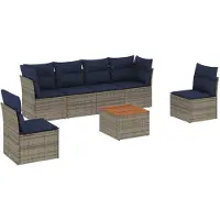 vidaXL Ensemble de salon de jardin 7 pièces avec coussins Gris Poly rotin