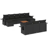 vidaXL Ensemble de salon de jardin 11 pièces avec coussins noir poly rotin