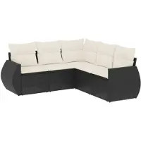 vidaXL Ensemble de salon de jardin 5 pièces avec coussins noir poly rotin