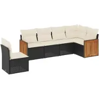 vidaXL Ensemble de salon de jardin 6 pièces avec coussins noir poly rotin