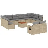 vidaXL Ensemble de 13 canapés de jardin avec coussins Beige Poly Rattan
