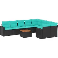 vidaXL Ensemble de 10 canapés de jardin avec coussins noir poly rotin