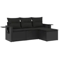 vidaXL Ensemble de salon de jardin 4 pièces avec coussins noir poly rotin