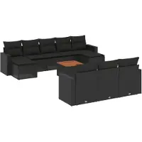 vidaXL Salon de jardin 11 pcs avec coussins noir résine tressée
