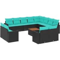 vidaXL Ensemble de 13 canapés de jardin avec coussins noir poly rotin