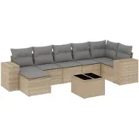 vidaXL Ensemble de jardin canapé 8 pièces avec coussins Beige Poly Rattan