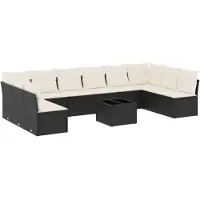 vidaXL Ensemble de salon de jardin 11 pièces avec coussins noir poly rotin
