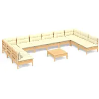 vidaXL ensemble salon de jardin 11 pièces avec coussins Crème pin massif