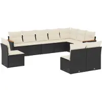 vidaXL Ensemble de 10 canapés de jardin avec coussins noir poly rotin