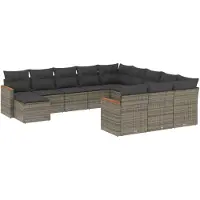 vidaXL Salon de jardin avec coussins 12 pcs gris résine tressée