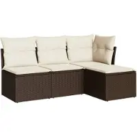 vidaXL Ensemble de salon de jardin 4 pièces avec coussins Marron Poly Rattan