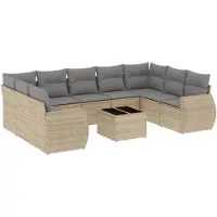 vidaXL Ensemble de salon de jardin 10 pièces avec coussins Beige Poly Rattan