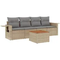 vidaXL Ensemble de salon de jardin 5 pièces avec coussins Beige Poly Rattan
