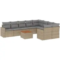 vidaXL Ensemble de salon de jardin 10 pièces avec coussins Beige Poly Rattan