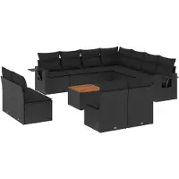 vidaXL Ensemble de 12 canapés de jardin avec coussins noir poly rotin