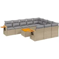 vidaXL Ensemble de salon de jardin 11 pièces avec coussins Beige Poly Rattan