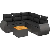 vidaXL Ensemble de salon de jardin 6 pièces avec coussins noir poly rotin