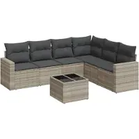 vidaXL Ensemble de salon de jardin 7 pièces avec coussins gris clair Poly rotin