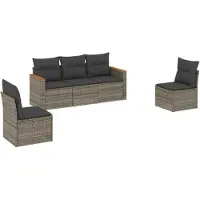 vidaXL Ensemble de salon de jardin 5 pièces avec coussins Gris Poly rotin