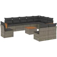 vidaXL Ensemble de salon de jardin 11 pièces avec coussins Gris Poly rotin
