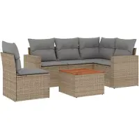 vidaXL Ensemble de salon de jardin 6 pièces avec coussins Beige Poly Rattan