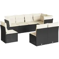 vidaXL Ensemble de jardin canapé 8 pièces avec coussins noir poly rotin