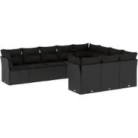 vidaXL Ensemble de 10 canapés de jardin avec coussins noir poly rotin