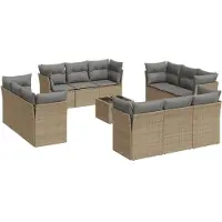 vidaXL Ensemble de 13 canapés de jardin avec coussins Beige Poly Rattan