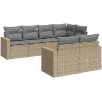 vidaXL Ensemble de salon de jardin 7 pièces avec coussins Beige Poly Rattan
