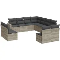 vidaXL Ensemble de salon de jardin 11 pièces avec coussins gris clair Poly rotin