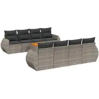 vidaXL Ensemble de salon de jardin 9 pièces avec coussins Gris Poly rotin
