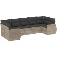 vidaXL Ensemble de salon de jardin 7 pièces avec coussins gris clair Poly rotin
