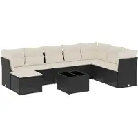 vidaXL Ensemble de salon de jardin 9 pièces avec coussins noir poly rotin