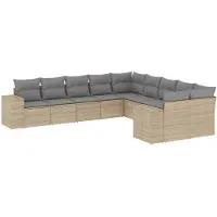 vidaXL Ensemble de salon de jardin 10 pièces avec coussins Beige Poly Rattan