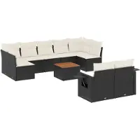 vidaXL Ensemble de 10 canapés de jardin avec coussins noir poly rotin