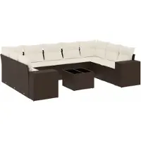 vidaXL Ensemble de salon de jardin 10 pièces avec coussins Marron Poly Rattan