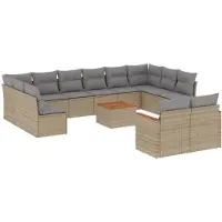 vidaXL Ensemble de 13 canapés de jardin avec coussins Beige Poly Rattan