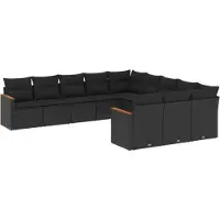 vidaXL Ensemble de salon de jardin 11 pièces avec coussins noir poly rotin