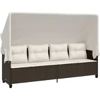 vidaXL Chaise longue avec toit et coussins Marron Poly rotin